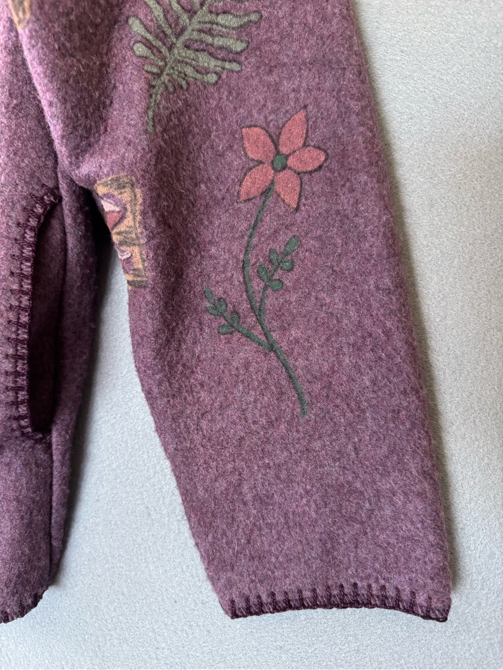 Vintage 90s Artisans Purple Botanical Cardigan Jacket USA Made XL - Picture 5 of 10